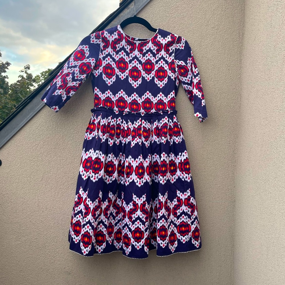 Oscar de la Renta blue red yellow pattern party dress girl’s size 12Y